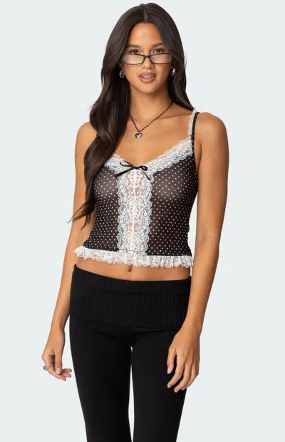 Edikted Women's Polka Dot Sheer Mesh Tank Top In Black/white