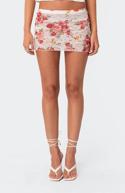 Edikted Women's Portofino Printed Sheer Lace Mini Skirt In White