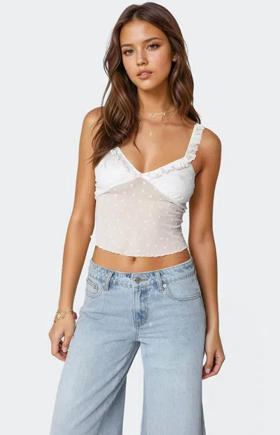 Edikted Posey Heart Embroidery Stretch Cotton Mesh Tank In White