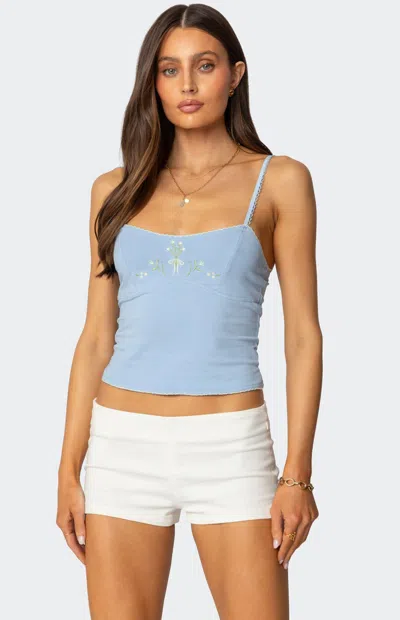 Edikted Prairie Floral Embroidered Camisole In Light-blue