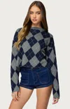 Edikted Prep Argyle Crop Cotton Sweater In Blue