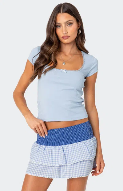 Edikted Priscilla Lace Trim Crop Top In Light-blue