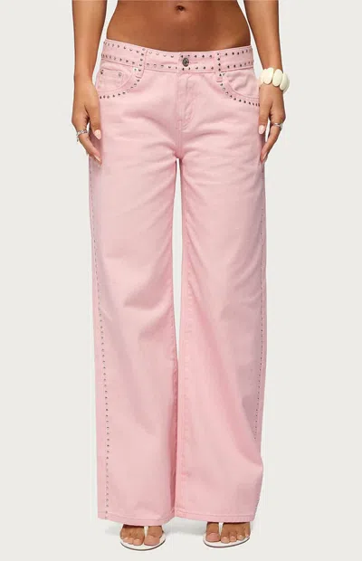 Edikted Women's Quincy Studded Low Rise Baggy Jeans In Light Pink