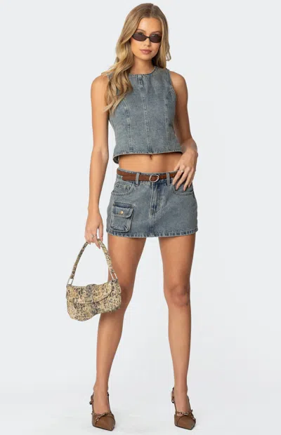 Edikted Women's Quinlan Denim Cargo Mini Skirt In Blue