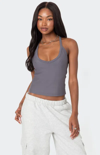 EDIKTED WOMEN'S RACER BACK HALTER TOP IN GRAY
