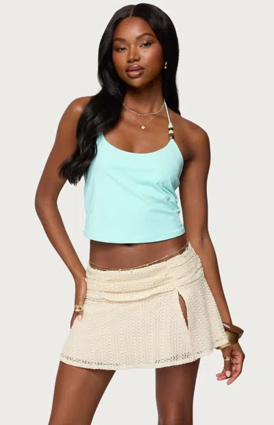 Edikted Radley Beaded Halter Crop Top In Blue