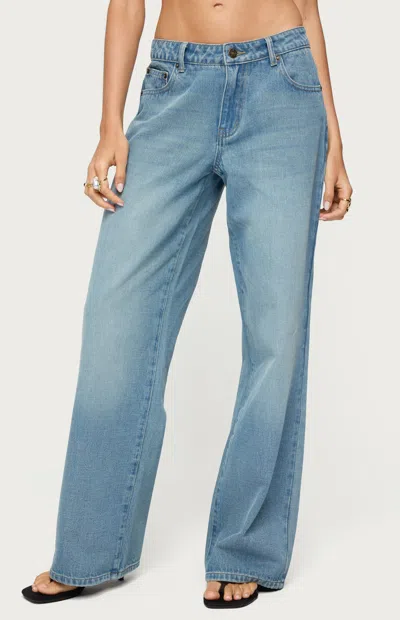 Edikted Raelynn Washed Low Rise Light Rinse Wash Jeans In Blue
