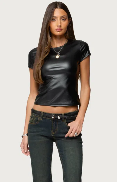Edikted Raphaela Faux Leather Crop Top In Black
