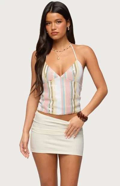 Edikted Women's Raquel Sequin Halter Top In White In Multi