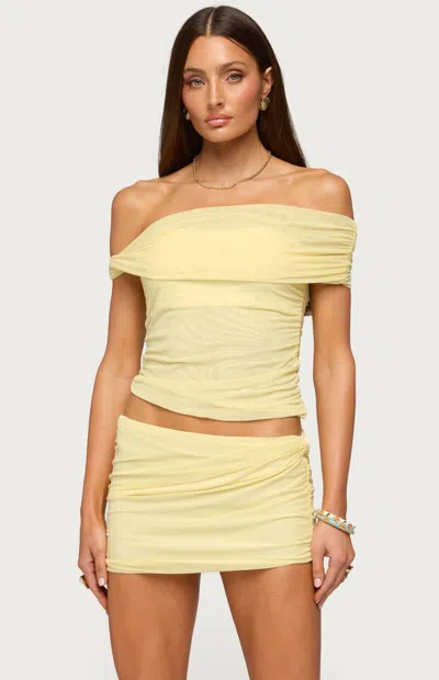 Edikted Women's Raquela Ruched Off The Shoulder Top In Yellow