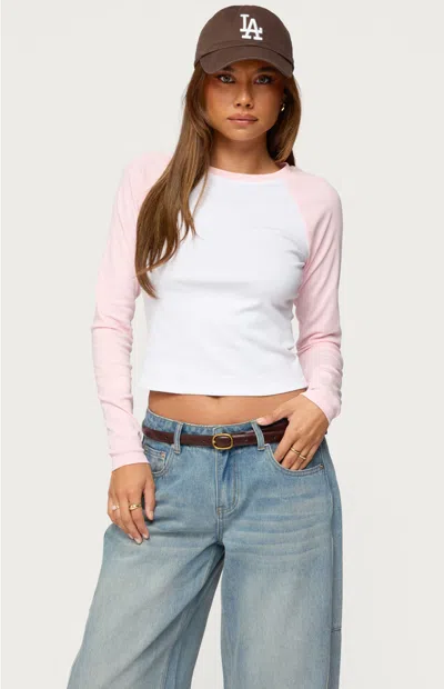 Edikted Raya Raglan Long Sleeve Crop Top In Pink