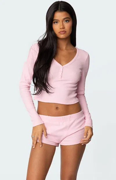 Edikted Rebekah Rib Henley In Light-pink