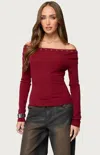 Edikted Rebekka Grommet Off The Shoulder Sweater In Burgundy