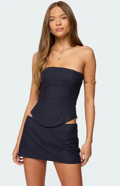 Edikted Women's Rebel Linen Look Corset In Navy In Blue