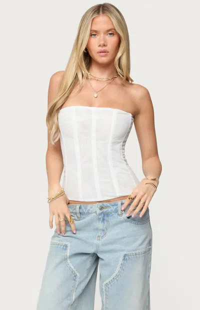 Edikted Reed Sheer Mesh Strapless Top In White