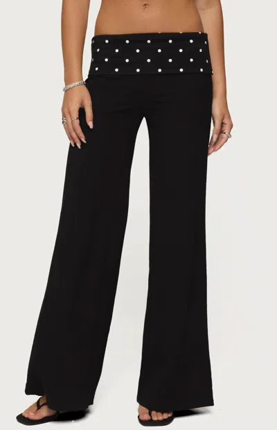 EDIKTED WOMEN'S REEVA POLKA DOT FOLD OVER PANTS IN BLACK