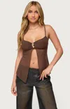 Edikted Reeve Split Front Sheer Mesh Top In Orange