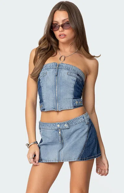 Edikted Women's Reni Contrast Denim Zip Up Corset In Blue
