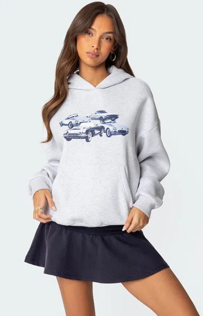 Edikted Retro Rides Graphic Hoodie In Gray-melange
