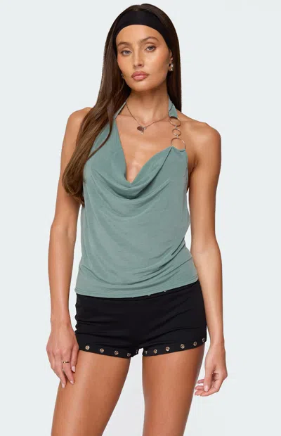 Edikted Rhia Cowl Neck Halter Top In Green
