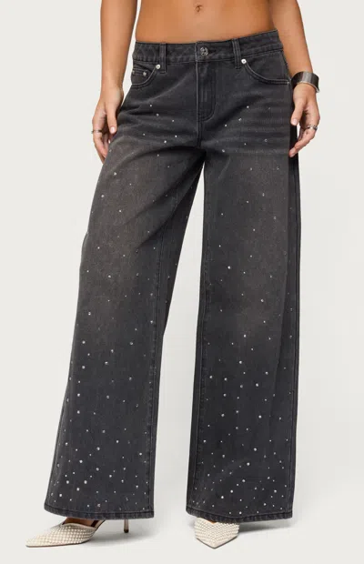 Edikted Rhinestone Low Rise Washed Jeans In Black/washed, Women's At Urban Outfitters