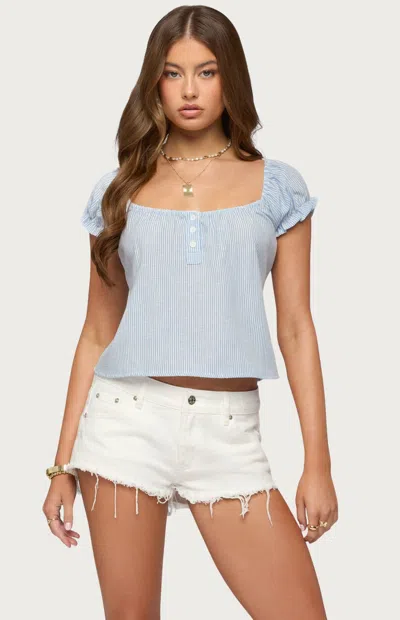 Edikted Rhory Pinstripe Puff Sleeve Top In Blue
