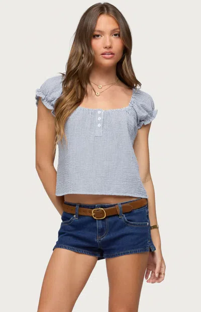 Edikted Women's Rhory Pinstripe Babydoll Top In Navy/white In Blue
