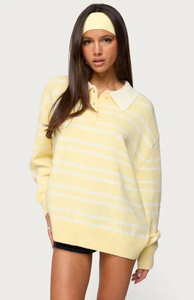 Edikted Rilynn Striped Polo Sweater In Yellow