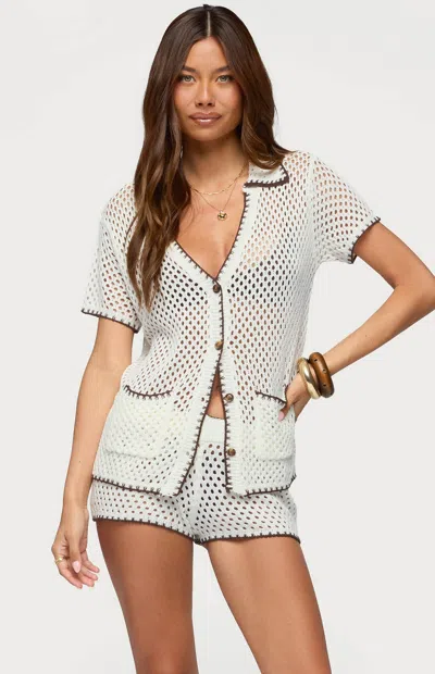 Edikted Rocca Crochet Button-up Shirt In White