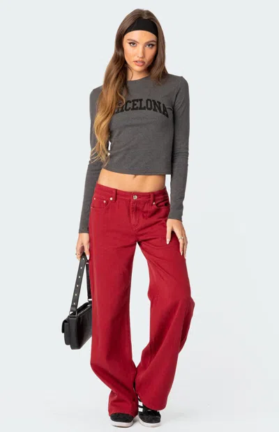 Edikted Roman Slouchy Low Rise Wide Leg Jeans In Burgundy