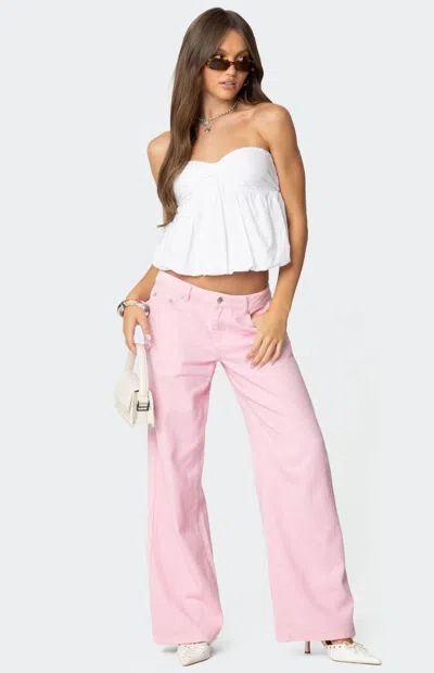 Edikted Roman Nonstretch Low Rise Slouchy Wide Leg Jeans In Pink