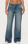 Edikted Ronny Curved Stitch Low Rise Blue-washed Jeans In Blue