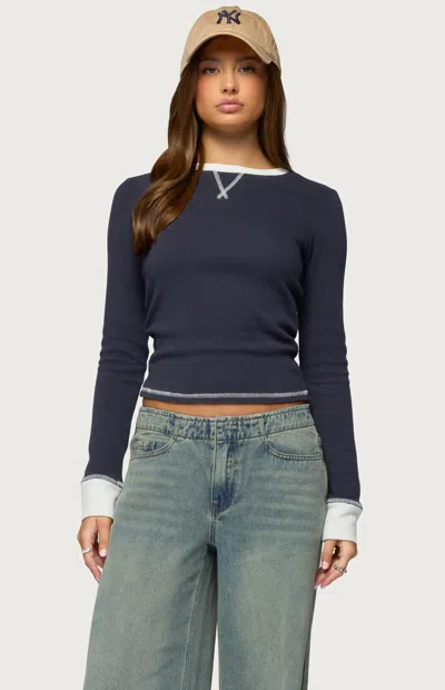 Edikted Rora Contrast Trim Cotton Blend Waffle Top In Blue