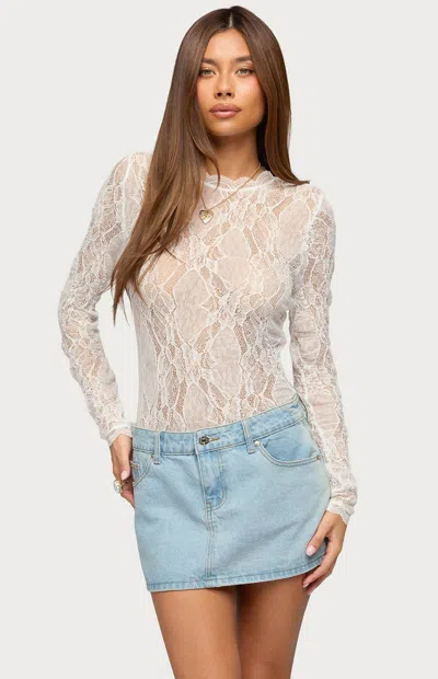 Edikted Women's Rosalinda Sheer Lace Bodysuit In White