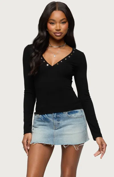 Edikted Women's Rossie Stud And Button Top In Black