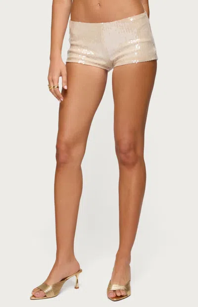 EDIKTED WOMEN'S ROXEY SEQUIN MICRO SHORTS IN CREAM