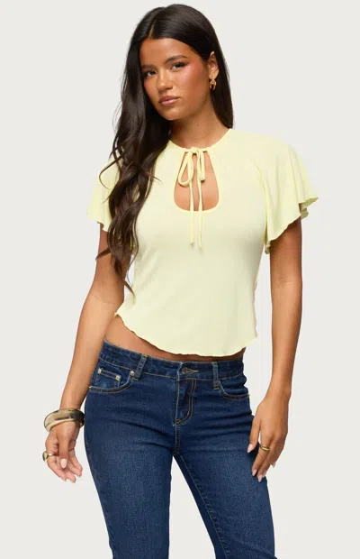 Edikted Roye Keyhole Flutter Sleeve Top In Yellow