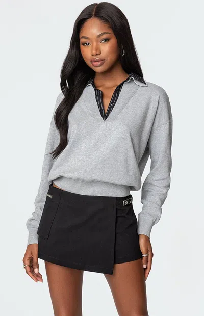 Edikted Rue Double Collared Sweater In Gray