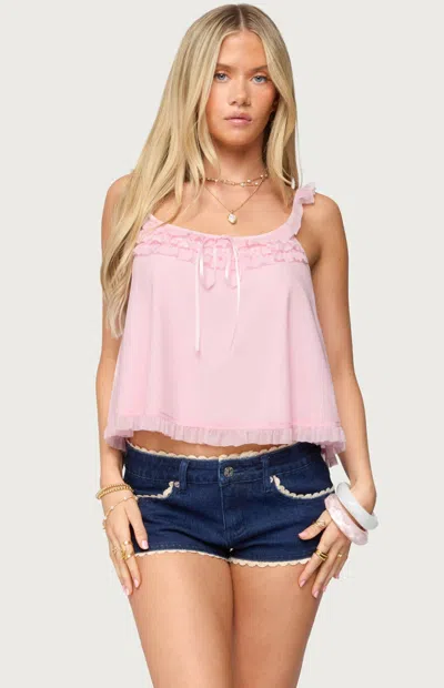 Edikted Ruffle Mesh Babydoll Tank Top In Pink
