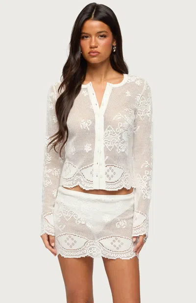 Edikted Rusa Sheer Open Stitch Button-up Shirt In White