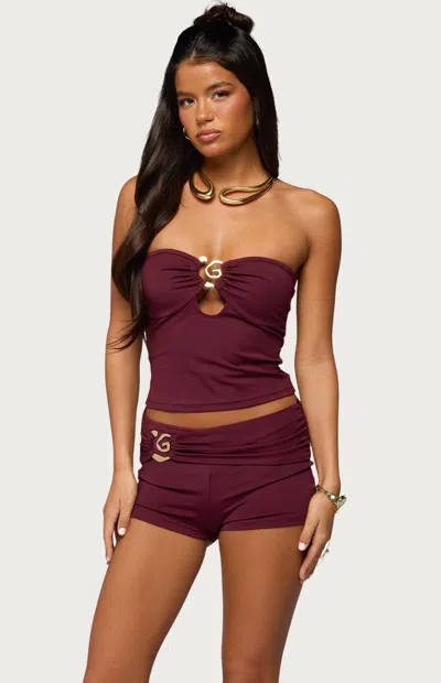 Edikted Rusana Swirl Cutout Strapless Top In Burgundy