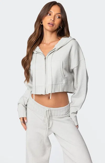 Edikted Russell Crop Zip-up Hoodie In Light-gray