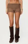 Edikted Rye Sheer Textured Fold Over Shorts In Brown