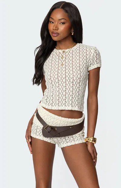 Edikted Rye Stretch Lace Sheer T-shirt In Cream