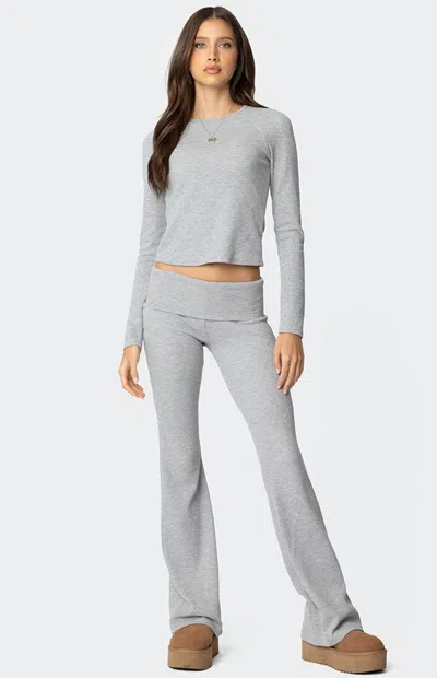 Edikted Sab Waffle Knit Foldover Pants In Gray