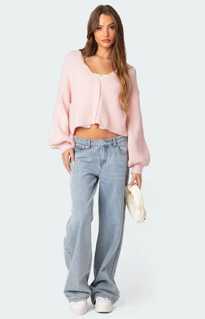 Edikted Women's Sabrina Chunky Knit Cropped Cardigan In Light Pink