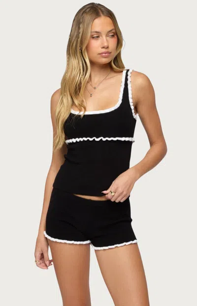 Edikted Saffra Contrast Ruffle Knit Top In Black