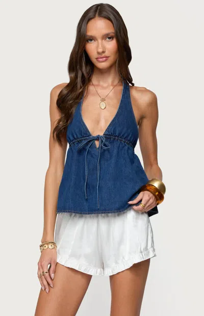 Edikted Safia Denim Halter Top In Multi