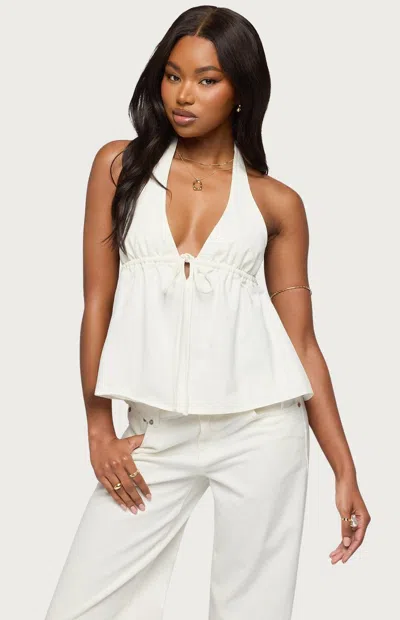Edikted Safia Denim Halter Top In White