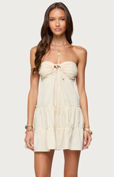 Edikted Safie Strapless Tiered Cotton Minidress In Neutral